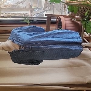 Philosophy Denim Dress with pockets white dot pattern Lace up Front